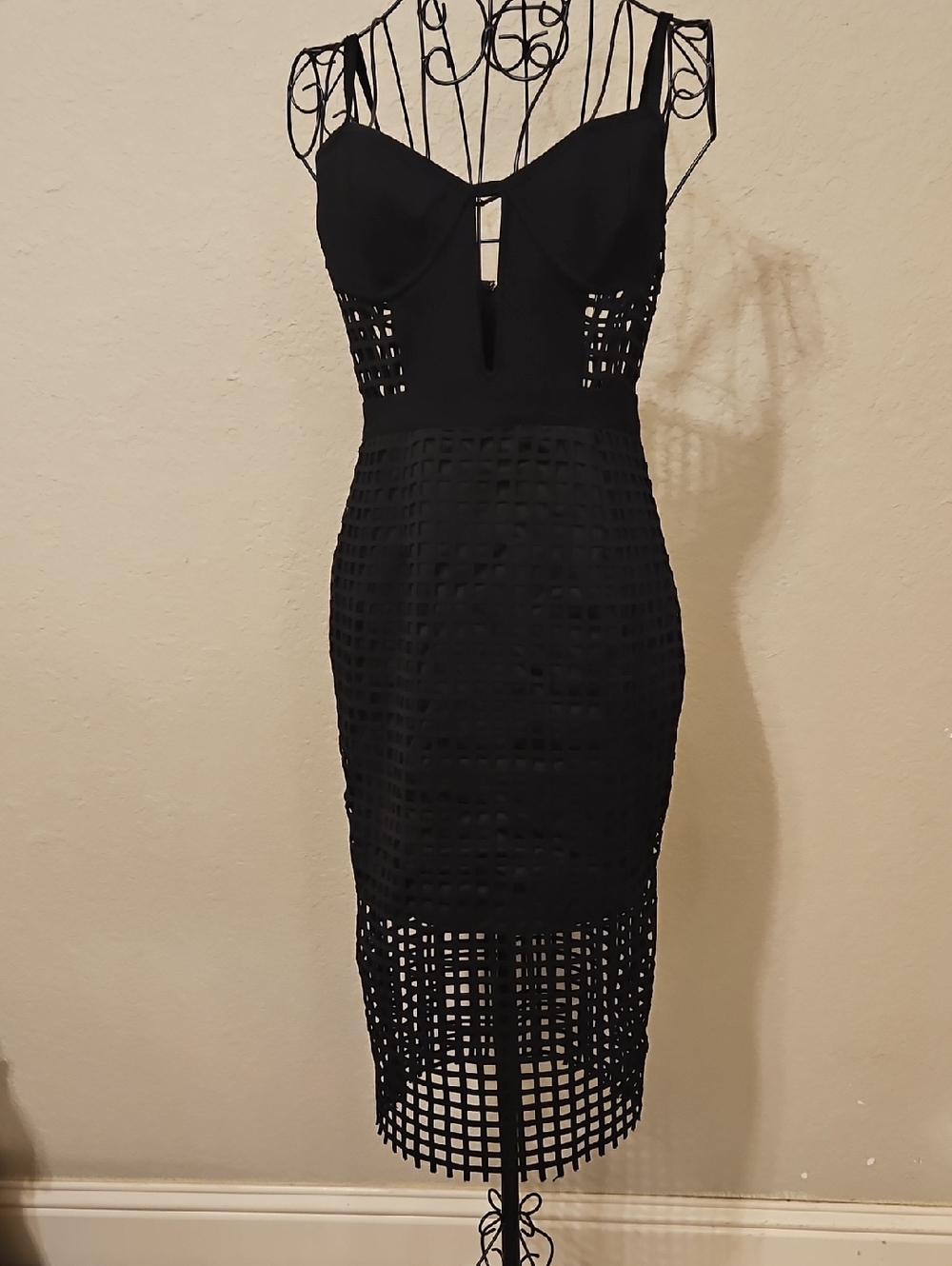 Fashion Nova Black Strappy Lattice Midi Dress